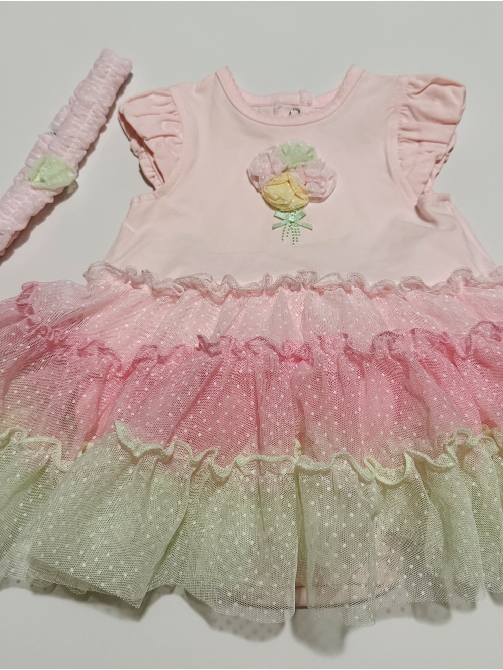 Little Me Pink Pastel Ruffle Tutu Dress with Headband